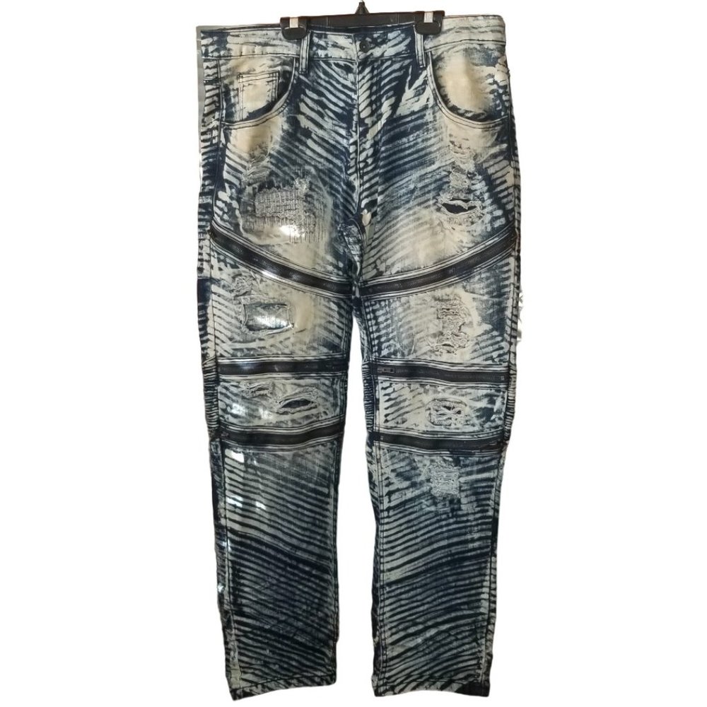 EUC | 🔥Decibel🔥| Denim Distressed Jeans | Blue & White | Zipper | Size: 36/32